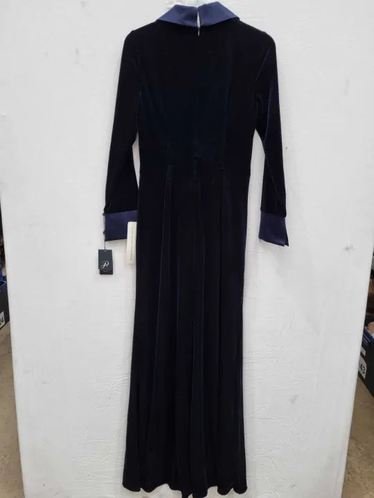Adrianna Papell Navy-Black Velvet Tuxedo Gown Size: Uk 8
