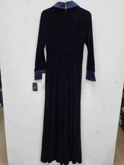 Adrianna Papell Navy-Black Velvet Tuxedo Gown Size: Uk 8