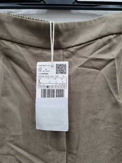 Mango Khaki Modal Suit Trousers Size: Large