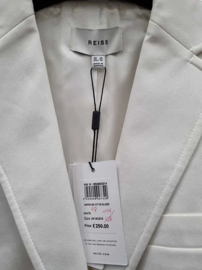Reiss - White Harper Cotton Blazer  Size: UK 14