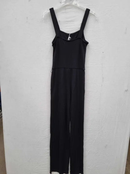 & Other Stories - Black Ribbed Square-Neck Jumpsuit Size: Xs