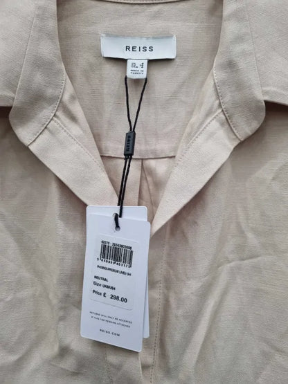 Reiss - Sand Phoenix Linen Blend Shirt Dress Size: Uk 8