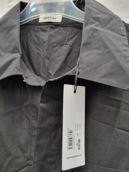 Replay - Black Belted Cotton Maxi Shirt Size: Medium