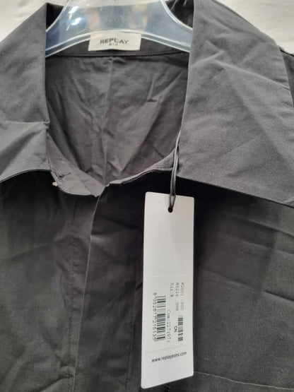 Replay - Black Belted Cotton Maxi Shirt Size: Medium