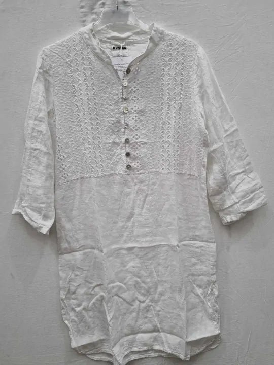 Rodier Beige Cutwork Linen Mini Dress Size: S/M