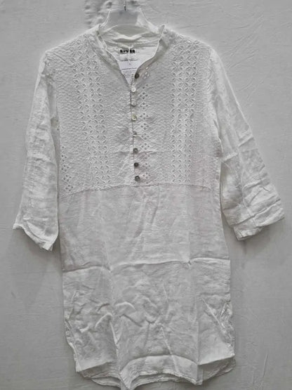 Rodier Beige Cutwork Linen Mini Dress Size: S/M
