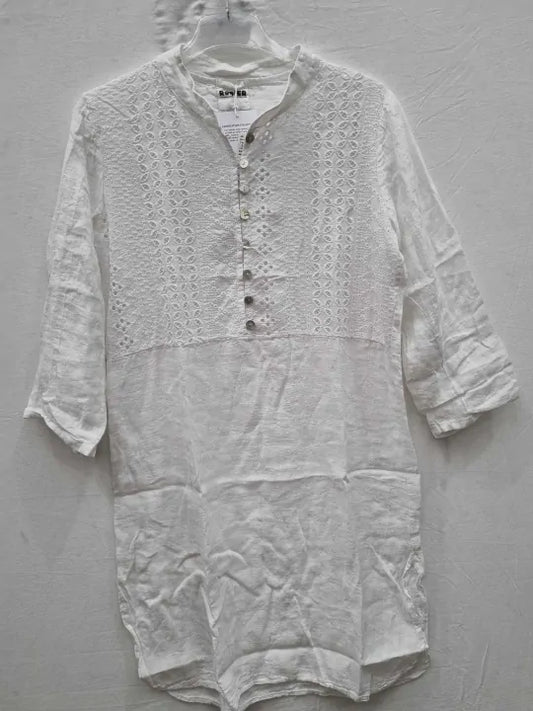 Rodier Beige Cutwork Linen Mini Dress Size: S/M
