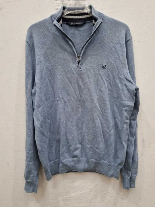 Crew Clothing - Blue 1/2 Zip Fine Cotton Jumper  Size: Large