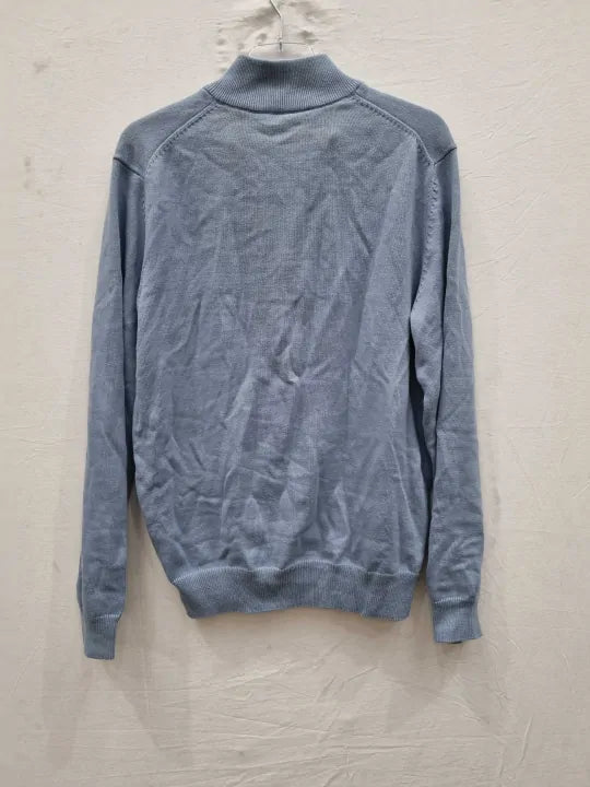 Crew Clothing - Blue 1/2 Zip Fine Cotton Jumper  Size: Large