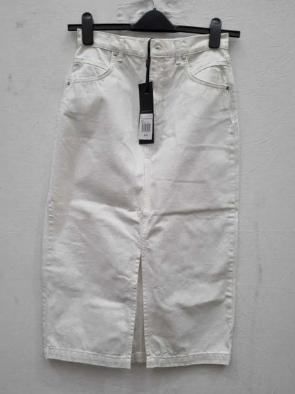 Phase Eight - White Aubrey Denim Midi Skirt Size: UK 14
