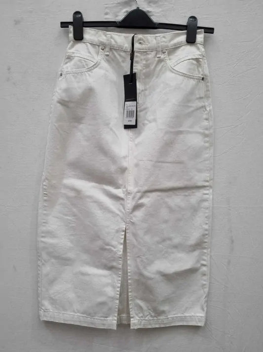 Phase Eight - White Aubrey Denim Midi Skirt Size: UK 14