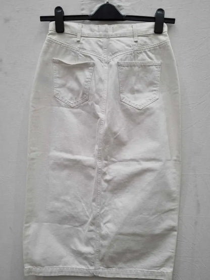 Phase Eight - White Aubrey Denim Midi Skirt Size: UK 14