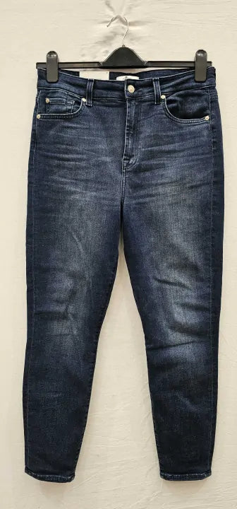 7 For All Mankind - Mid Blue Super High Waist Aubrey Slim Stretch Jeans - Navy Size: 31