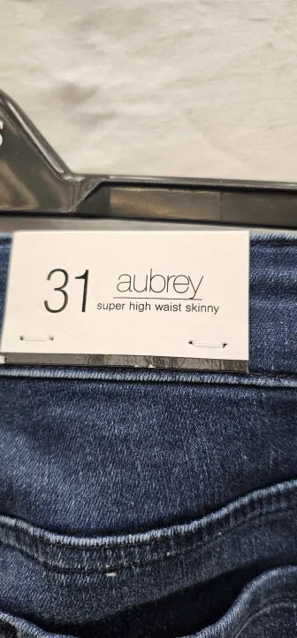 7 For All Mankind - Mid Blue Super High Waist Aubrey Slim Stretch Jeans - Navy Size: 31