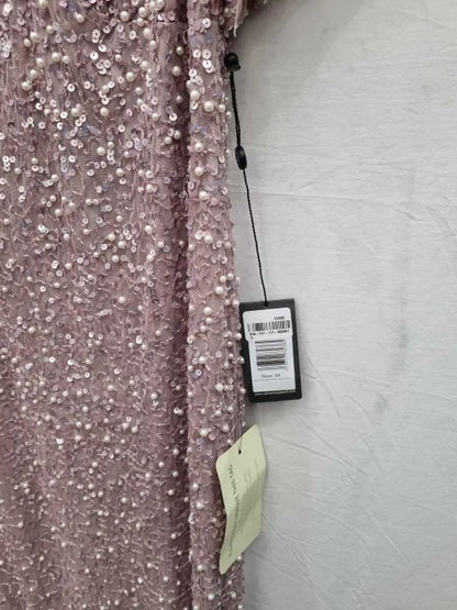 Adrianna Papell Pink Beaded Mesh Maxi Dress Size: UK 16