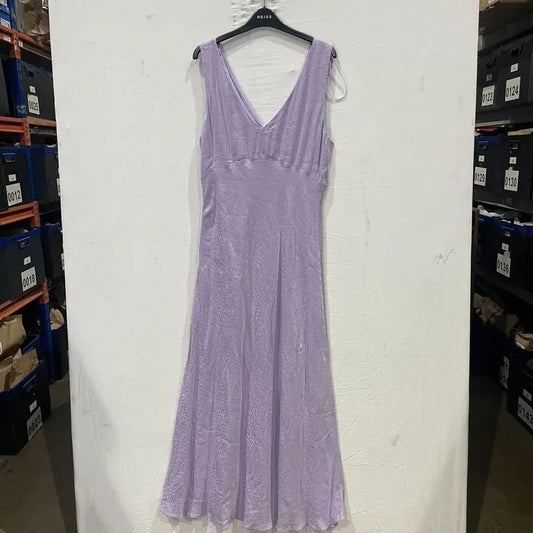 Ro & Zo - Lilac Jacquard Bias Midi Dress Size: Uk 14