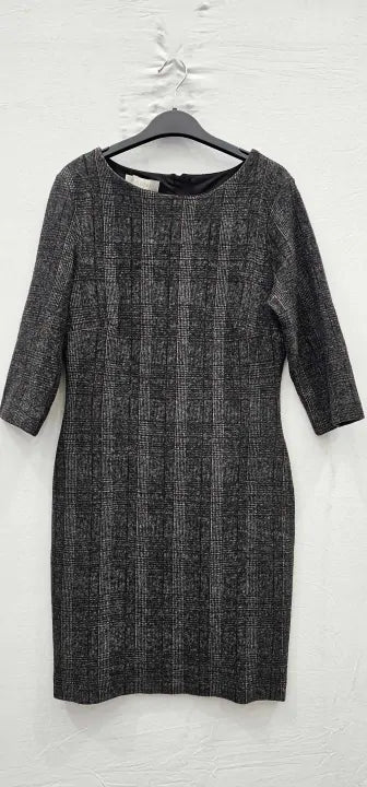 Hobbs London Pencil Dress Gray Tartan Style Check Size: Uk10