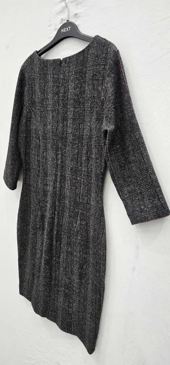 Hobbs London Pencil Dress Gray Tartan Style Check Size: Uk10