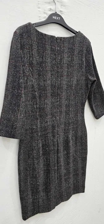 Hobbs London Pencil Dress Gray Tartan Style Check Size: Uk10