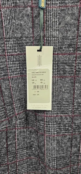 Hobbs London Pencil Dress Gray Tartan Style Check Size: Uk10