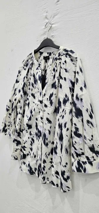 Phase Eight , Tilda Abstract Print Cotton Blouse, Ivory / Lila/ Blue Size: Uk14