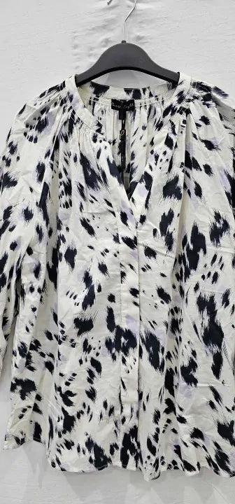Phase Eight , Tilda Abstract Print Cotton Blouse, Ivory / Lila/ Blue Size: Uk14