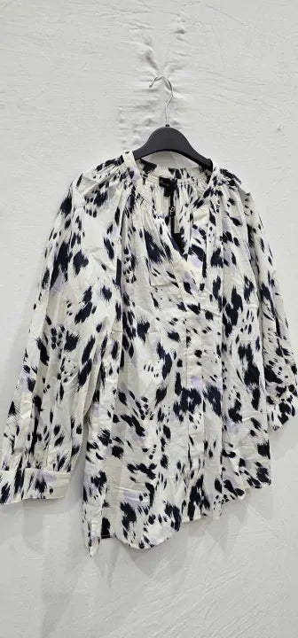 Phase Eight , Tilda Abstract Print Cotton Blouse, Ivory / Lila/ Blue Size: Uk14