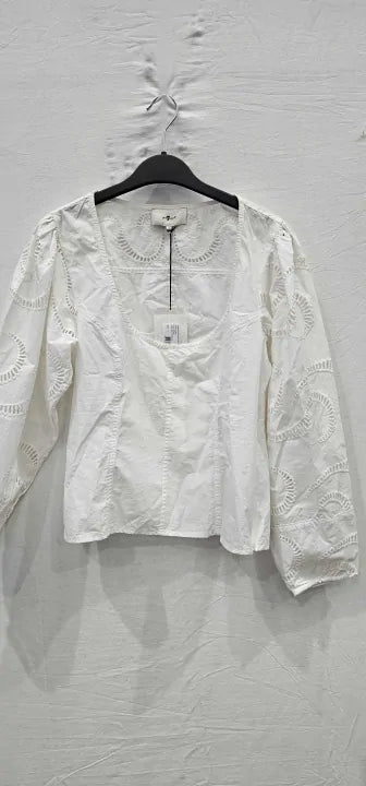7 For All Mankind - White Balloon Sleeve Cotton Top - White Size: S