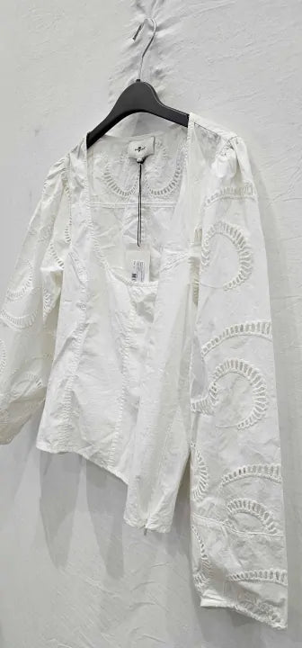 7 For All Mankind - White Balloon Sleeve Cotton Top - White Size: S
