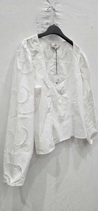 7 For All Mankind - White Balloon Sleeve Cotton Top - White Size: S