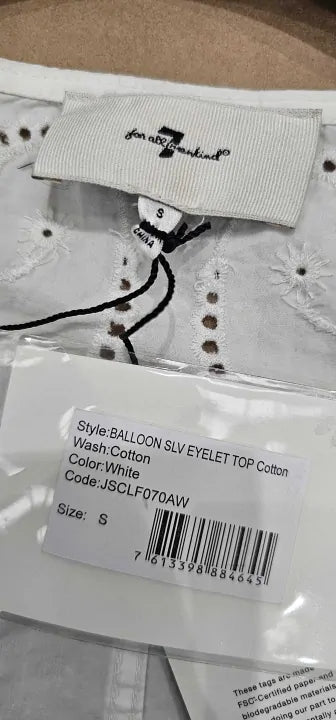 7 For All Mankind - White Balloon Sleeve Cotton Top - White Size: S