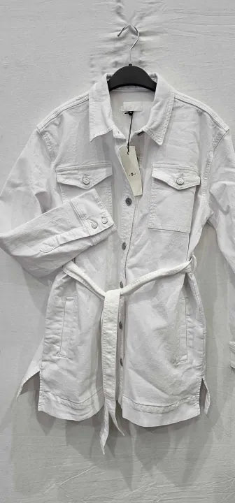 8 For All Mankind - White Leisure Belted Cotton Jacket - White Size: S