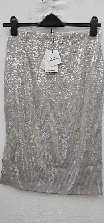 & Other Stories - Silver Sequin Midi Pencil Skirt - Grey Size: Uk14