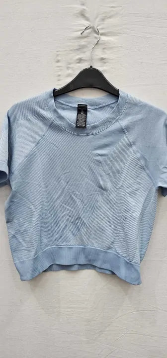 Sweaty Betty-Sb8964Aluminium Blue-L-Blue-Blue Infinite Seamless Short Sleeved Top-Blue Size: L