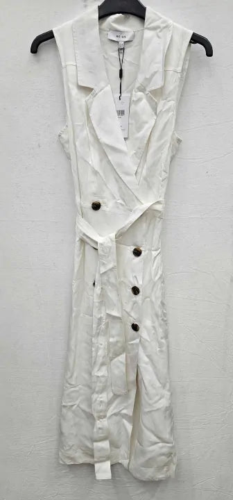 Reiss - Ivory Mariah Structured Linen Dress - Cream Size: Uk4