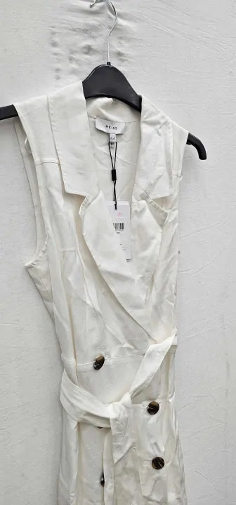 Reiss - Ivory Mariah Structured Linen Dress - Cream Size: Uk4
