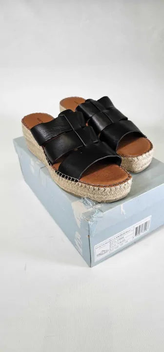 Shoe The Bear - Shoe The Bear-Stb2088 110 Black-5-Black-Black Orchid Leather Espadrille Wedge Mule-Black - Black Size: 38