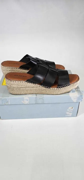 Shoe The Bear - Shoe The Bear-Stb2088 110 Black-5-Black-Black Orchid Leather Espadrille Wedge Mule-Black - Black Size: 38