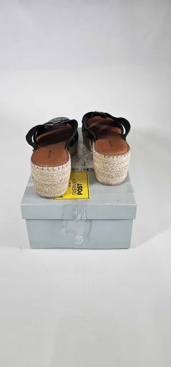 Shoe The Bear - Shoe The Bear-Stb2088 110 Black-5-Black-Black Orchid Leather Espadrille Wedge Mule-Black - Black Size: 38