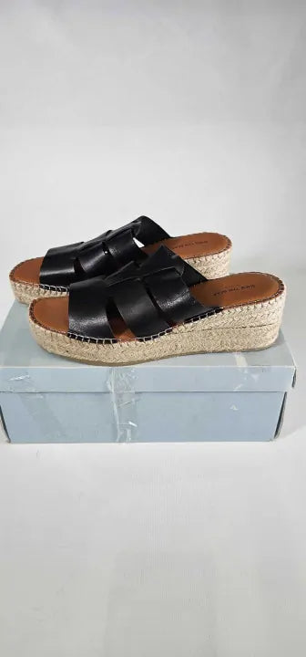 Shoe The Bear - Shoe The Bear-Stb2088 110 Black-5-Black-Black Orchid Leather Espadrille Wedge Mule-Black - Black Size: 38