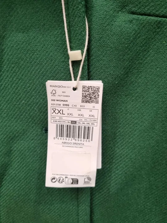 Mango Forest Green Manteco Wool Blend Coat Size: Xxl