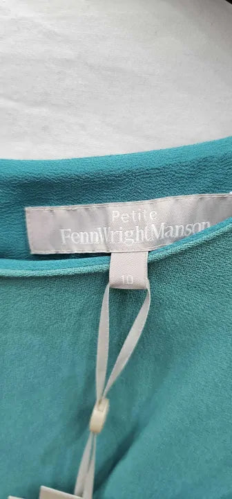 Fenn Wright Manson - Teal Garbot Chiffon Petite Dress - Blue Size: UK 10