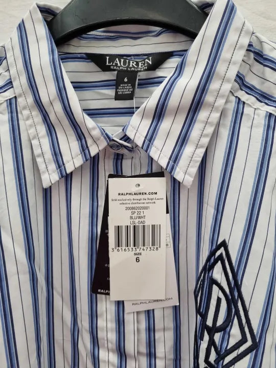 Ralph Lauren Striped Cotton Broadcloth Shirtdress Size: 6
