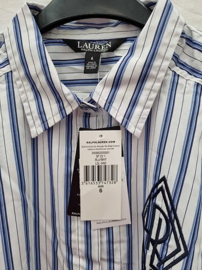 Ralph Lauren Striped Cotton Broadcloth Shirtdress Size: 6
