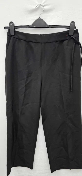 Whistles-008026992 Black-12-Black-Black Crop Tie Side Trousers-Black Size: UK 12