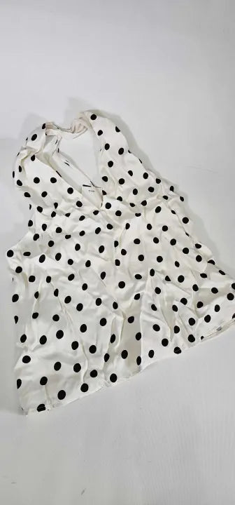 Mango-27095799-05-S-Cream-Ecru Satin Dots Top-Cream Size: S