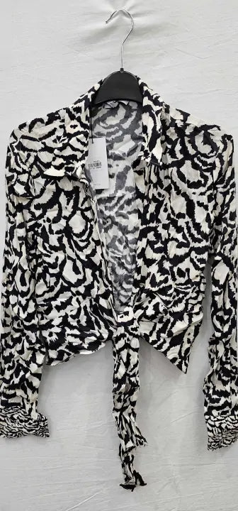 Reiss - Black Alice Animal Print Top - Black, Cream Size: Uk10