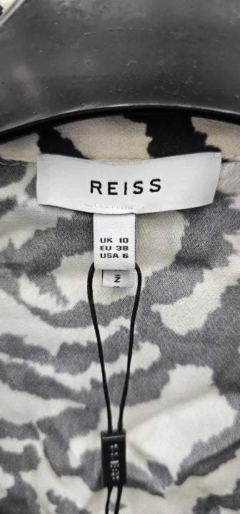 Reiss - Black Alice Animal Print Top - Black, Cream Size: Uk10