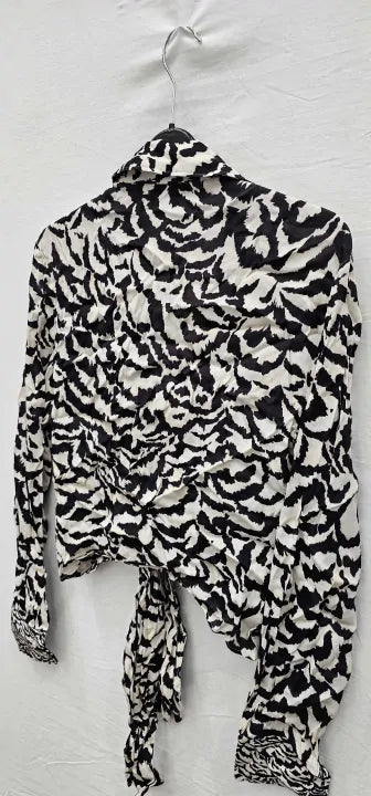 Reiss - Black Alice Animal Print Top - Black, Cream Size: Uk10