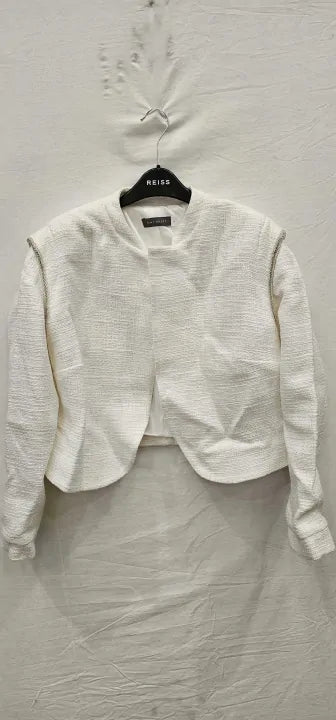 Mint Velvet-22749 Ivory-14-White-White Textured Cotton Jacket-White Size: Uk14